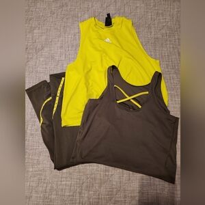 Adidas PRIMEGREEN 3 Piece Set Leggings Crop Sports Bra Shirt Large XL